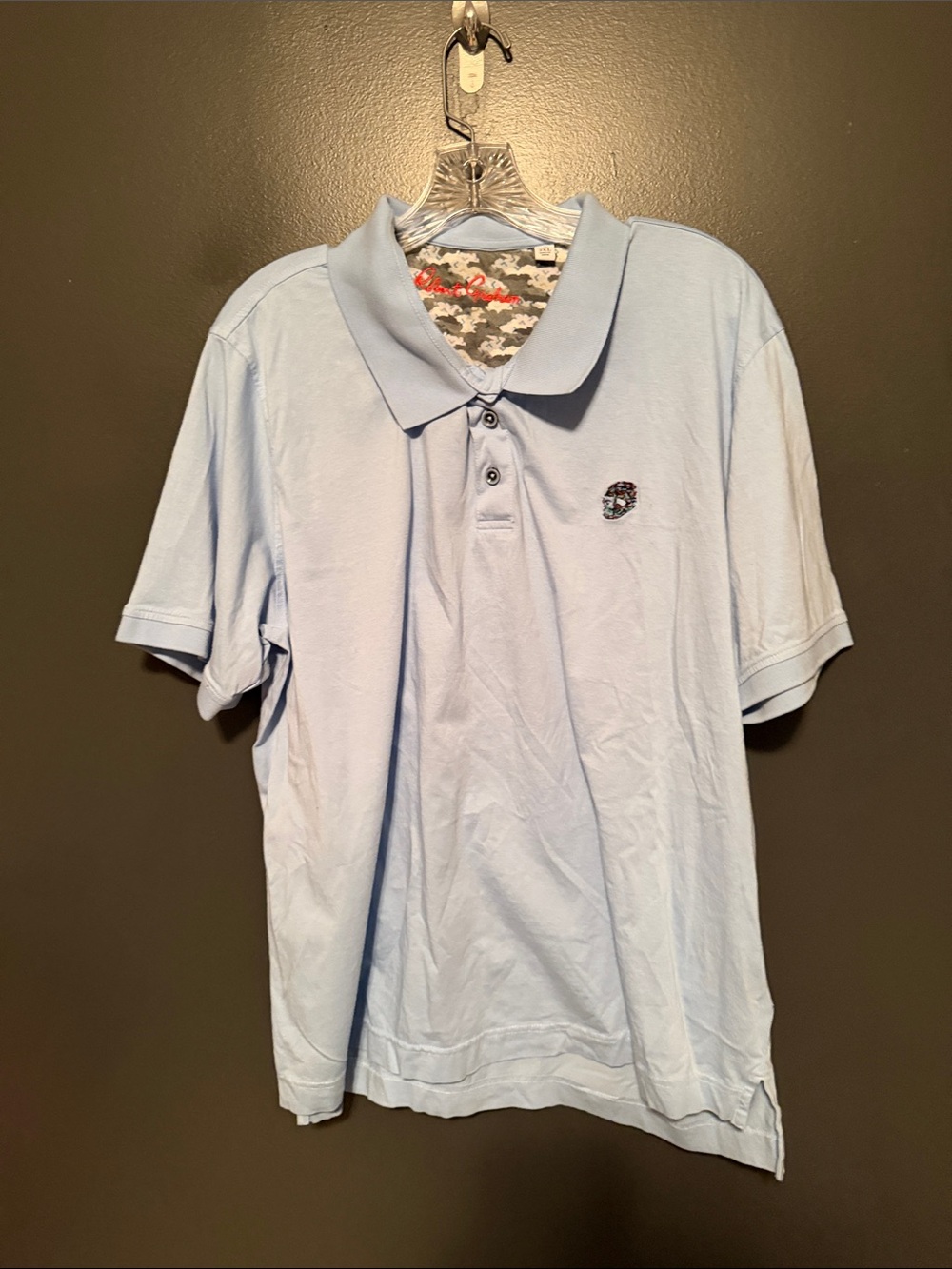 Robert Graham Light Blue Short-Sleeve Button-Down Polo with Embroidered Crest